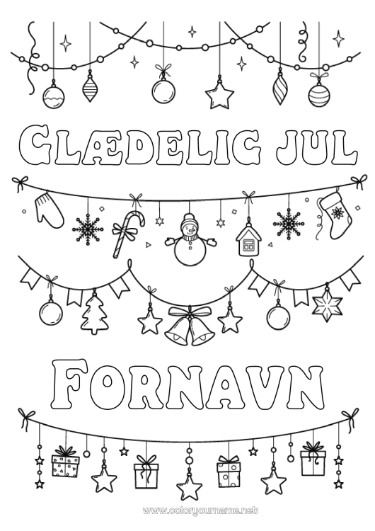 Farvelægningssiden til udskrivning Snemand Jul Julepynt Julekrans