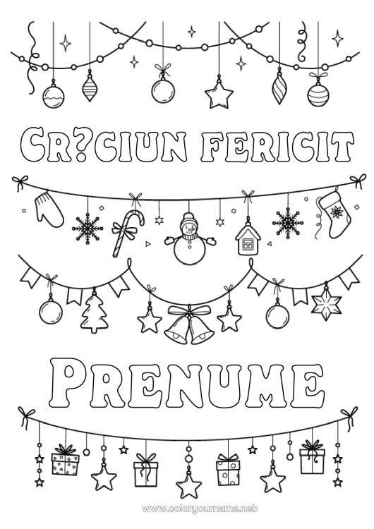 Pagină de colorat de imprimat Om de zăpadă Crăciun Decorațiuni de Crăciun Coroană de Crăciun