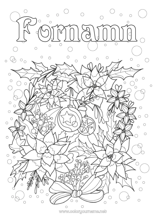 Färgläggningssida att skriva ut Blommor Juldekorationer Mistel Krona Poinsettia - julstjärna