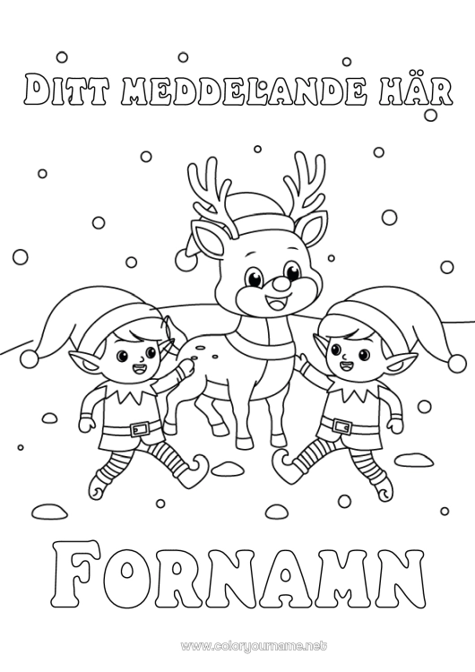 Färgläggningssida att skriva ut Snö Ren Julnissar Tomtefärgläggningar Skogens djur Hjort