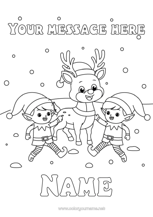 Colouring page to print Snow Reindeer Christmas Elves Elf Colouring Pages Forest Animals Deer