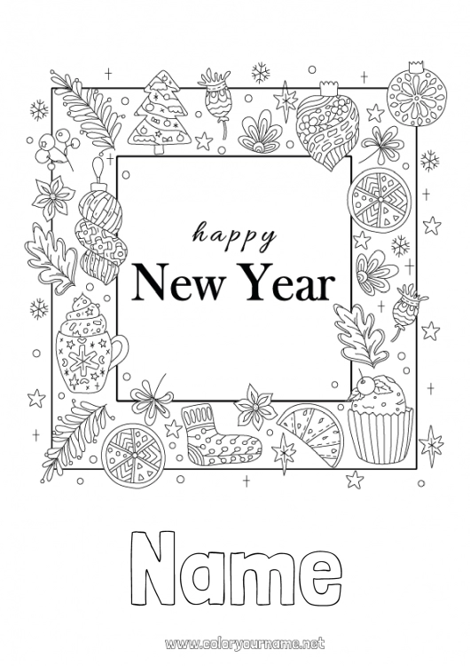 Coloring page to print Happy new year 