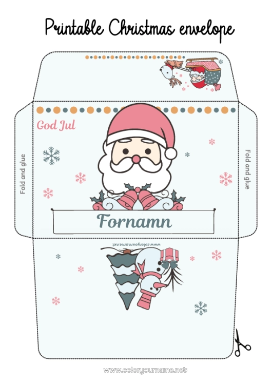 Färgläggningssida att skriva ut Jultomten Släde Jul Kuvert Utskriftskuvert Julkuvert
