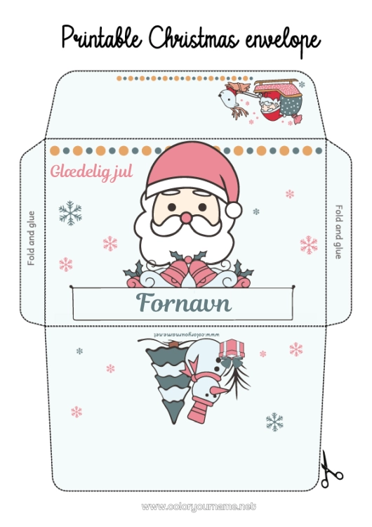 Farvelægningssiden til udskrivning Julemanden Slæde Jul Kuvert Trykt kuvert Julekuvert
