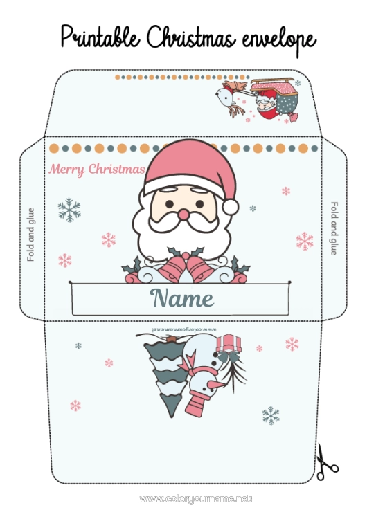 Colouring page to print Father Christmas Sledge Christmas Envelope Print Envelope Christmas Envelope