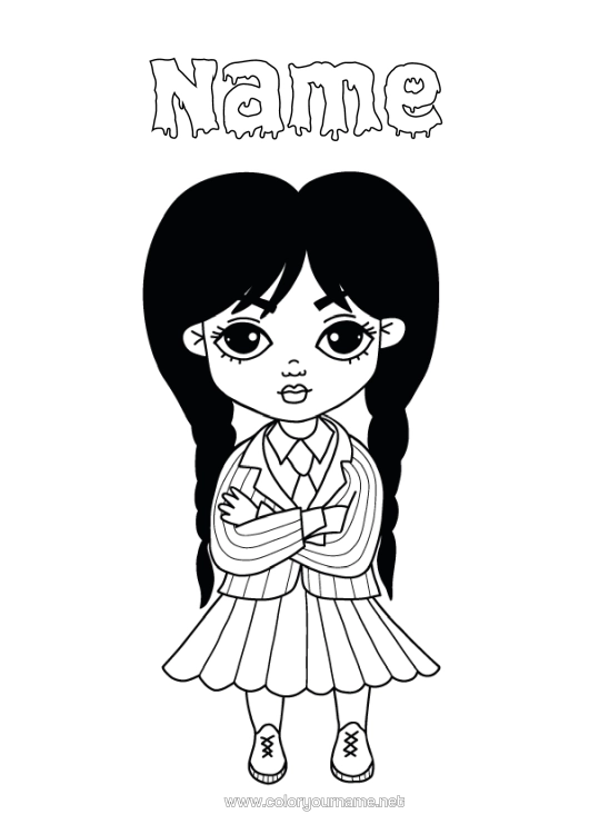 Colouring page to print Girl The Addams Family Cartoon