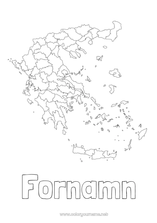 Färgläggningssida att skriva ut Geografi Land Grekland Landskarta