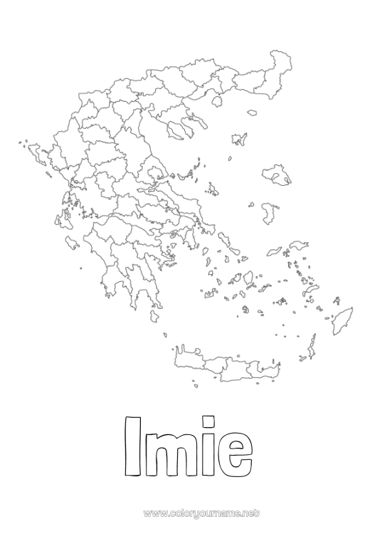 Kolorowanka do wydruku Geografia Kraj Grecja Mapa krajów