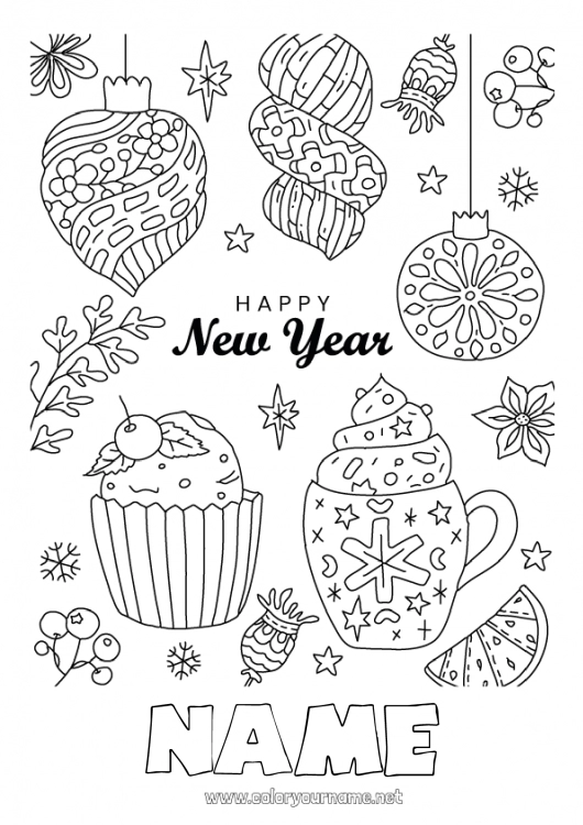 Coloring page to print Happy new year 