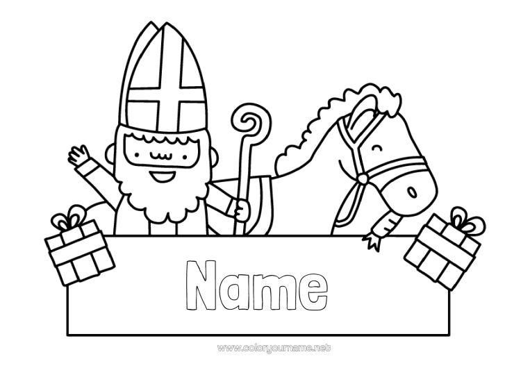 Colouring page to print Horse Farm Animals Donkey Saint Nicholas