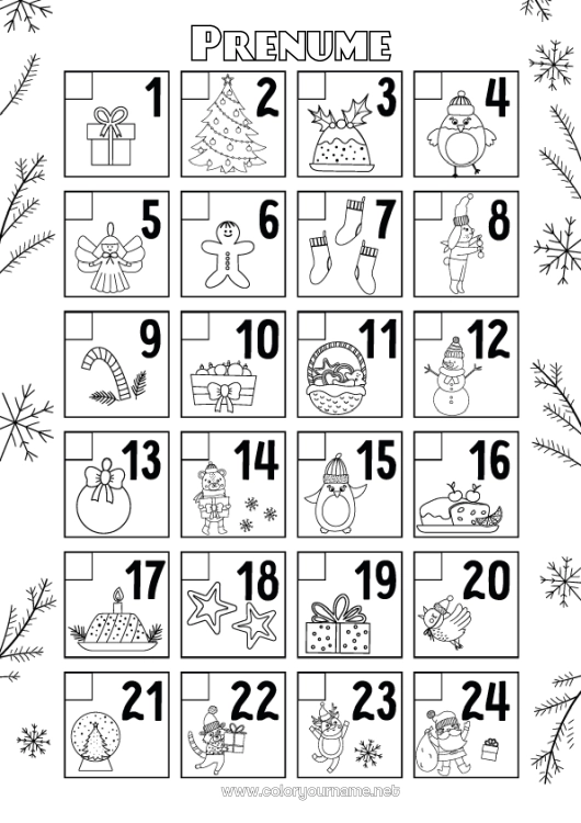 Pagină de colorat de imprimat Crăciun Activități pentru copii Calendarul adventului Calendare și planificatoare