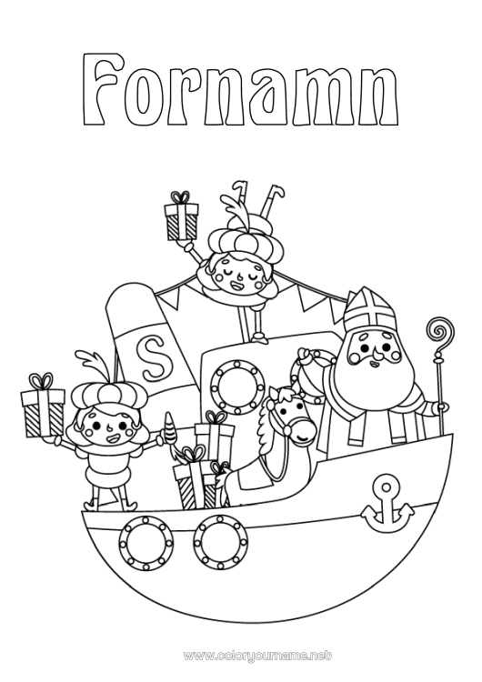 Färgläggningssida att skriva ut Gåvor Båt Marina fordon Sankta Nikolaus