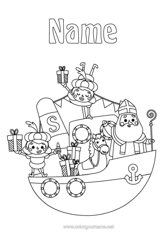Colouring page to print Gifts Boat Marine Vehicles Saint Nicholas