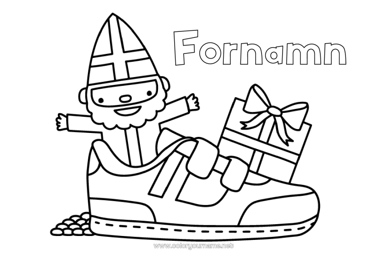 Färgläggningssida att skriva ut Gåvor Sko Sankta Nikolaus