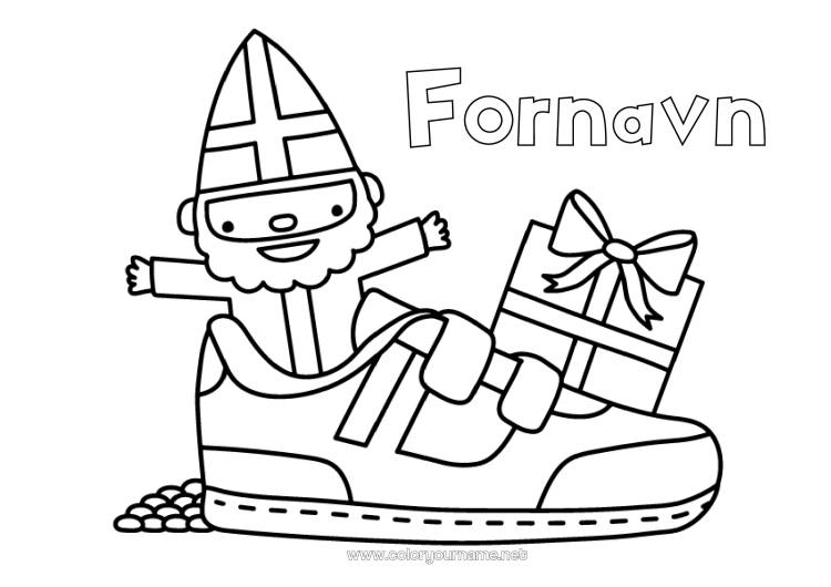 Fargeleggingssiden til utskrift Gaver Sko Sankt Nikolaus