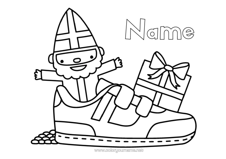 Colouring page to print Gifts Shoe Saint Nicholas