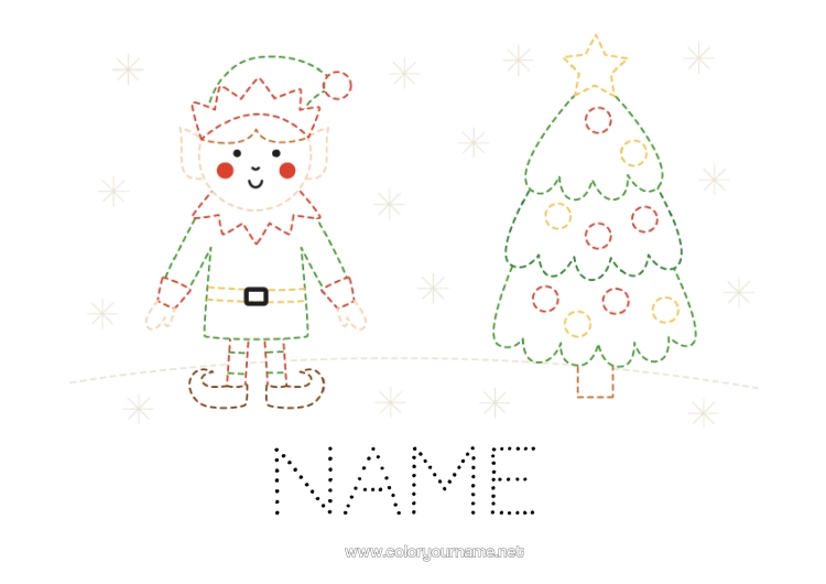 Colouring page to print Christmas Tree Christmas Elves Christmas Elf Colouring Pages Children's Activities Easy Colouring Pages Trace And Colour.