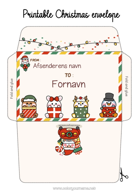 Farvelægningssiden til udskrivning Jul Kawaii Mus Pingvin, Pinguin Dyr Bjørneunge Kuvert Fugle og flyvende pattedyr Skovens dyr Trykt kuvert Julekuvert