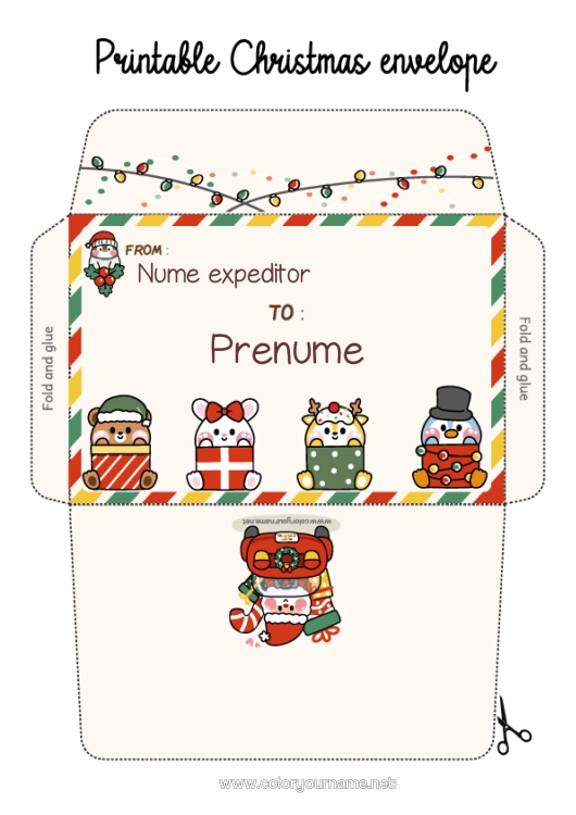 Pagină de colorat de imprimat Crăciun Drăguț Șoarece Pinguin, Pinguin de gheață Animal Ursuleț Plic Păsări și mamifere zburătoare Animale din pădure Plic de imprimat Plic de Crăciun