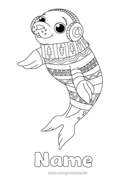 Colouring page to print Winter Animal Seal Sweater