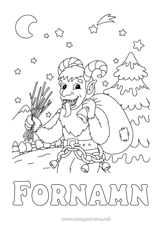 Färgläggningssida att skriva ut Snö Vinter Skog Krampus Sankta Nikolaus
