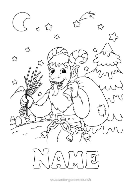 Colouring page to print Snow Winter Forest Krampus Saint Nicholas