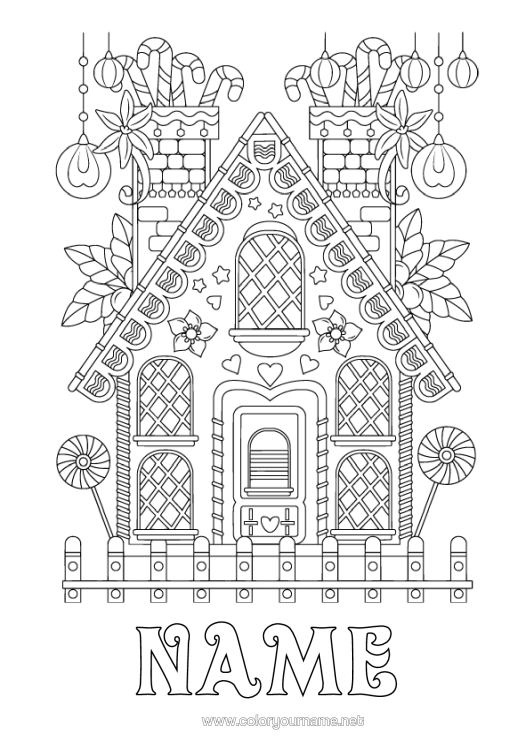 Colouring page to print Christmas Gingerbread Candy Cane Treats, Sweets House Complex Colouring Pages Pacifier