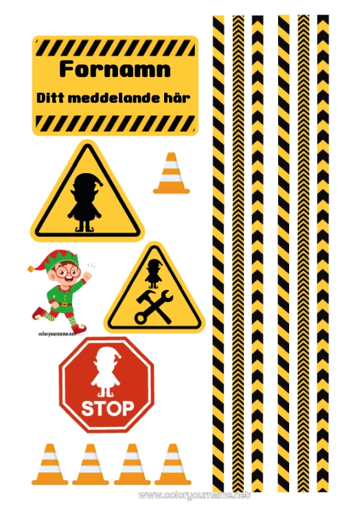 Färgläggningssida att skriva ut Julnissar Skylt Luriga påhitt av Busiga Lurven Bygge, konstruktion