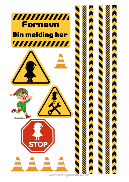 Fargeleggingssiden til utskrift Julealver Skilt Lurerier fra Lurendreieren Byggeplass, konstruksjon