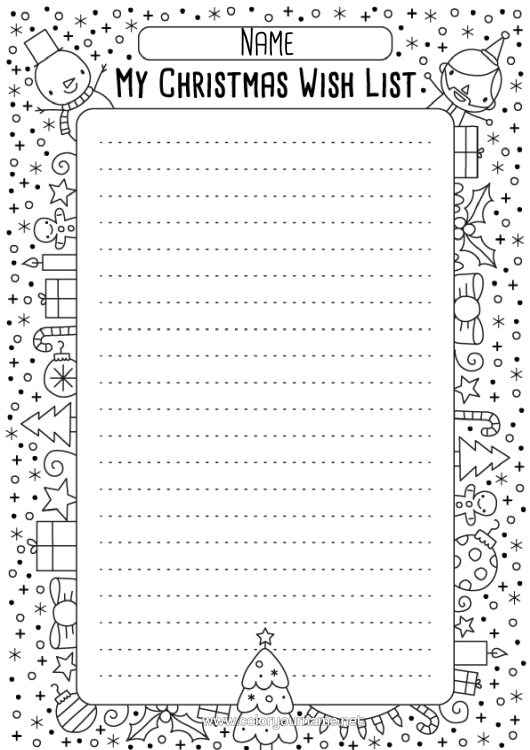 Colouring page to print Letter To Father Christmas Santa's Gift List