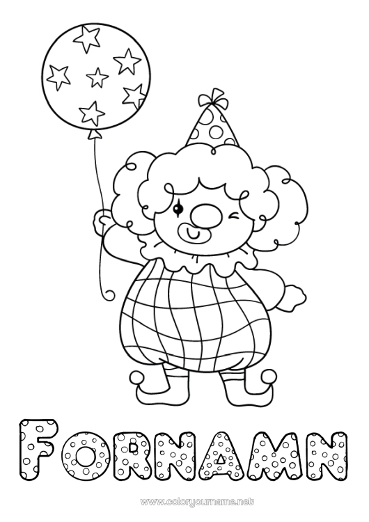 Färgläggningssida att skriva ut Ballonger Clown Hatt Cirkus