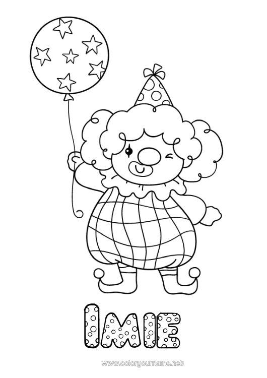 Kolorowanka do wydruku Balony Klown Kapelusz Cyrk
