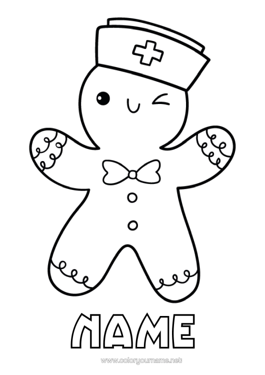 Colouring page to print Christmas Gingerbread Health Professions Nurse, Nurse (Female)