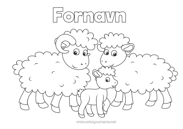 Farvelægningssiden til udskrivning Får Dyr Nem farvelægning Gårdsdyr Familie