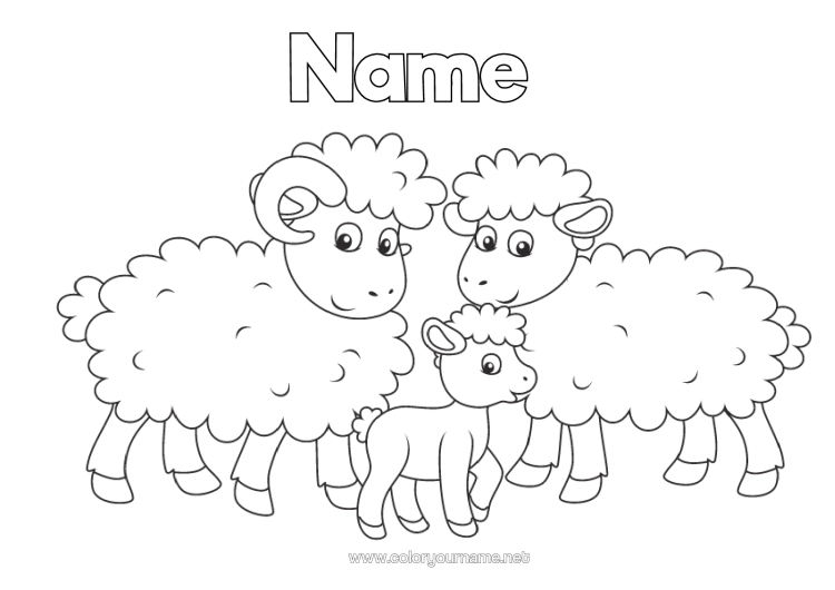 Colouring page to print Sheep Animal Easy Colouring Pages Farm Animals Family Aries