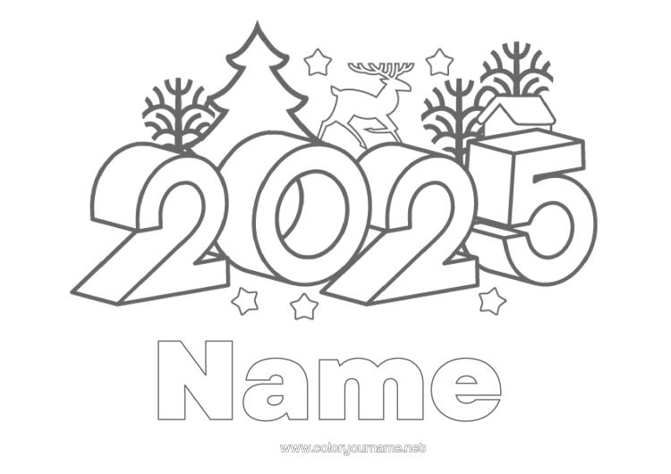 Colouring page to print Happy New Year 2025