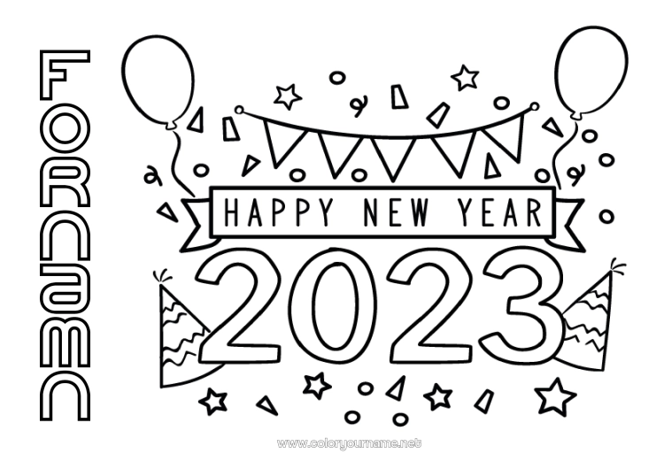 Färgläggningssida att skriva ut 2023 Gott nytt år Meddelande