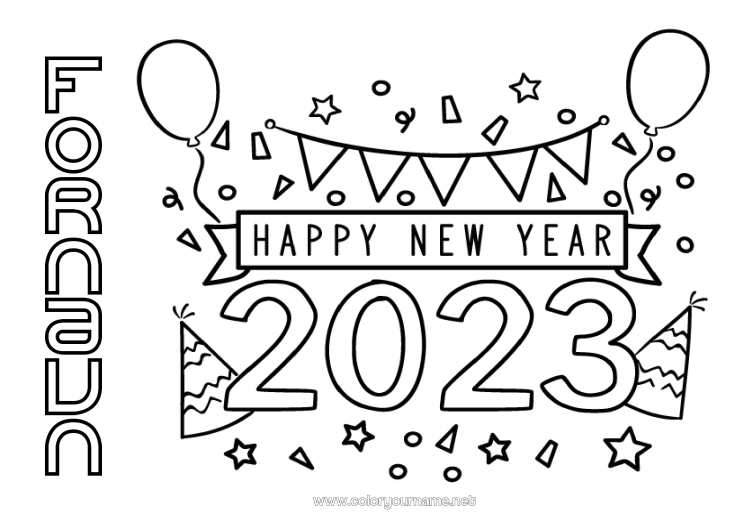Fargeleggingssiden til utskrift 2023 Godt nyttår Melding