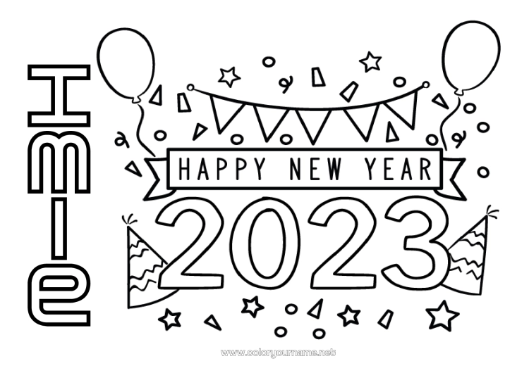 Kolorowanka do wydruku 2023 Szczęśliwego Nowego Roku! Wiadomość