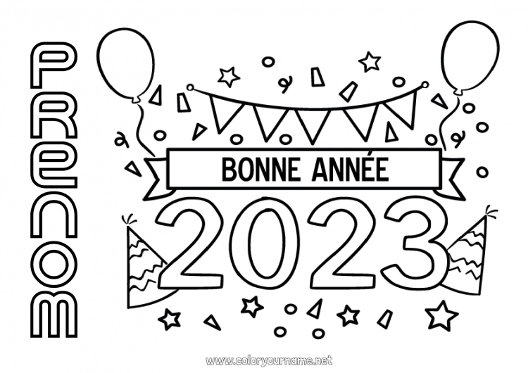 Coloriage à imprimer 2023 Bonne année Message 