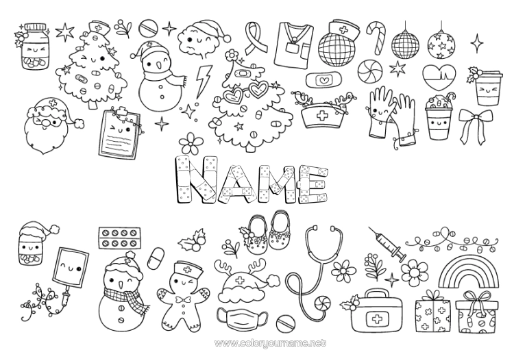 Colouring page to print Christmas Tree Christmas Gingerbread Symbols Doctor Physician Health Professions Nurse, Nurse (Female)