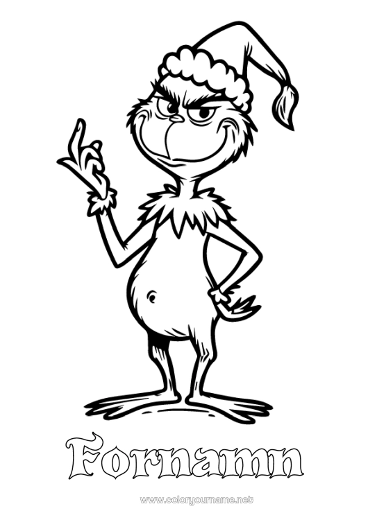 Färgläggningssida att skriva ut Grinch Julmössa