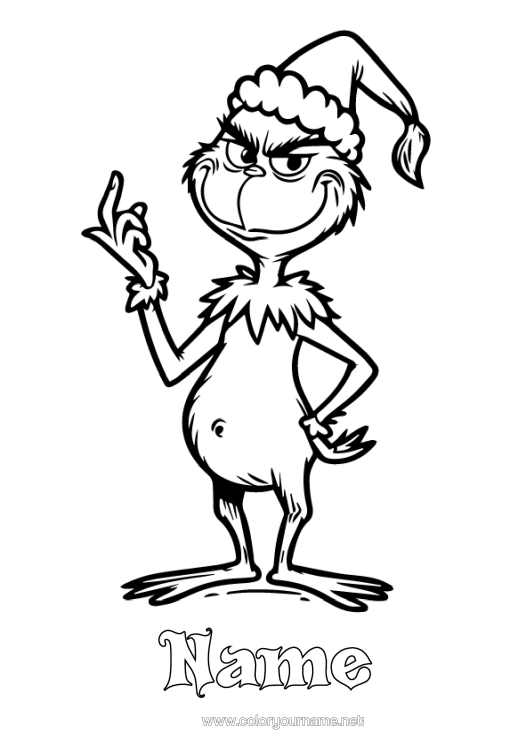 Colouring page to print Grinch Christmas Hat
