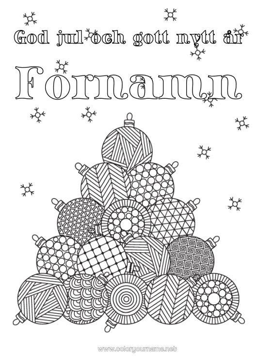 Färgläggningssida att skriva ut Jul Julgranskula Juldekorationer Komplexa målarbilder Zentangle