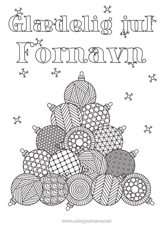 Farvelægningssiden til udskrivning Jul Julepynt Julepynt Komplekse farvelægninger Zentangle