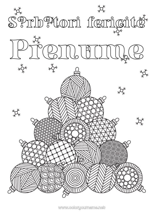 Pagină de colorat de imprimat Crăciun Bola de Crăciun Decorațiuni de Crăciun Desene de colorat complexe Zentangle