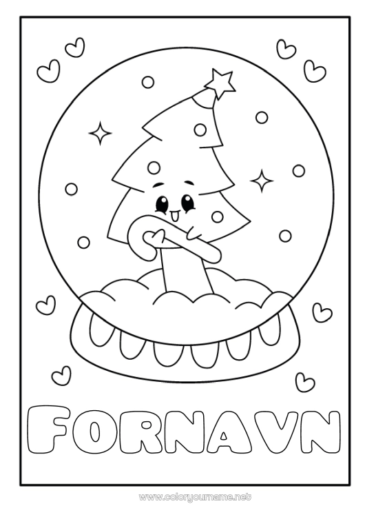 Farvelægningssiden til udskrivning Hjerte Juletræ Kawaii Sukkerstok Nem farvelægning Grantræ