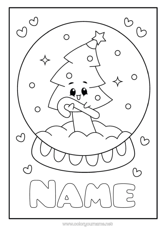 Colouring page to print Heart Christmas Tree Cute Candy Cane Easy Colouring Pages Fir Tree Snow Globe
