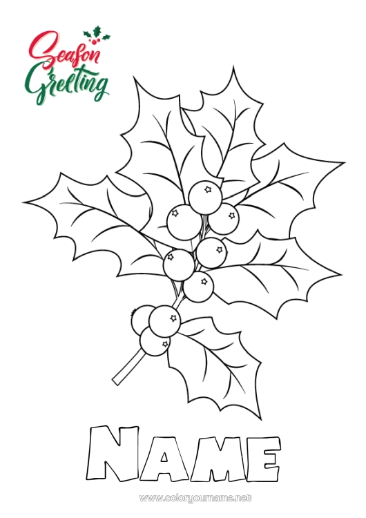 Colouring page to print Happy New Year Holly
