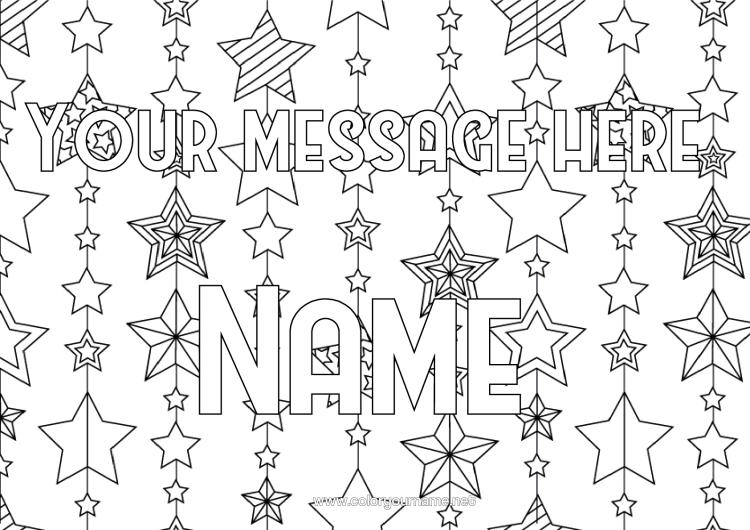 Colouring page to print Christmas Christmas Decorations Christmas Garland Decorated Name Stars Geometric Shapes Decorative Background